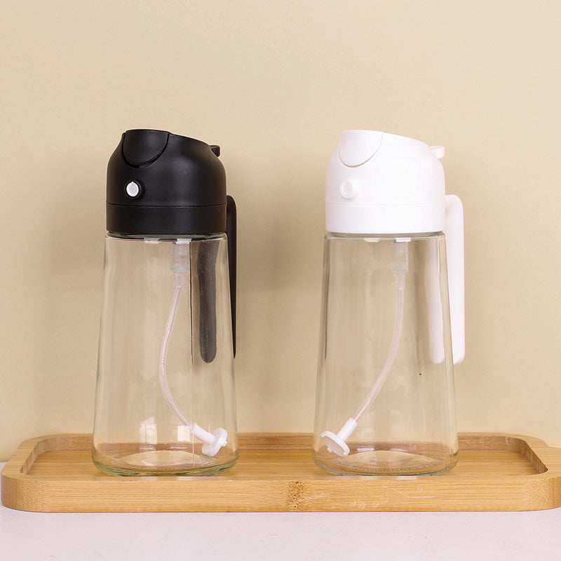 2-in-1 Glass Oil & Soy Sauce Dispenser Bottle with Spray Nozzle